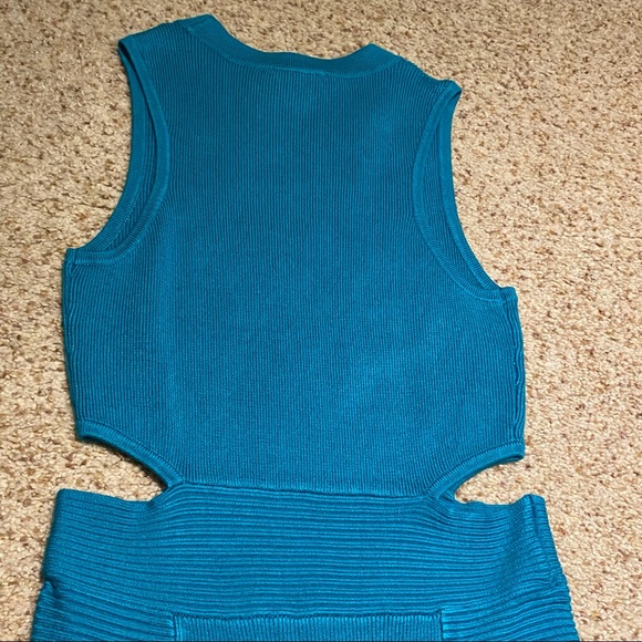 Guess cutout bodycon rib sleeveless dress size XS teal blue cocktail club - Picture 10 of 16